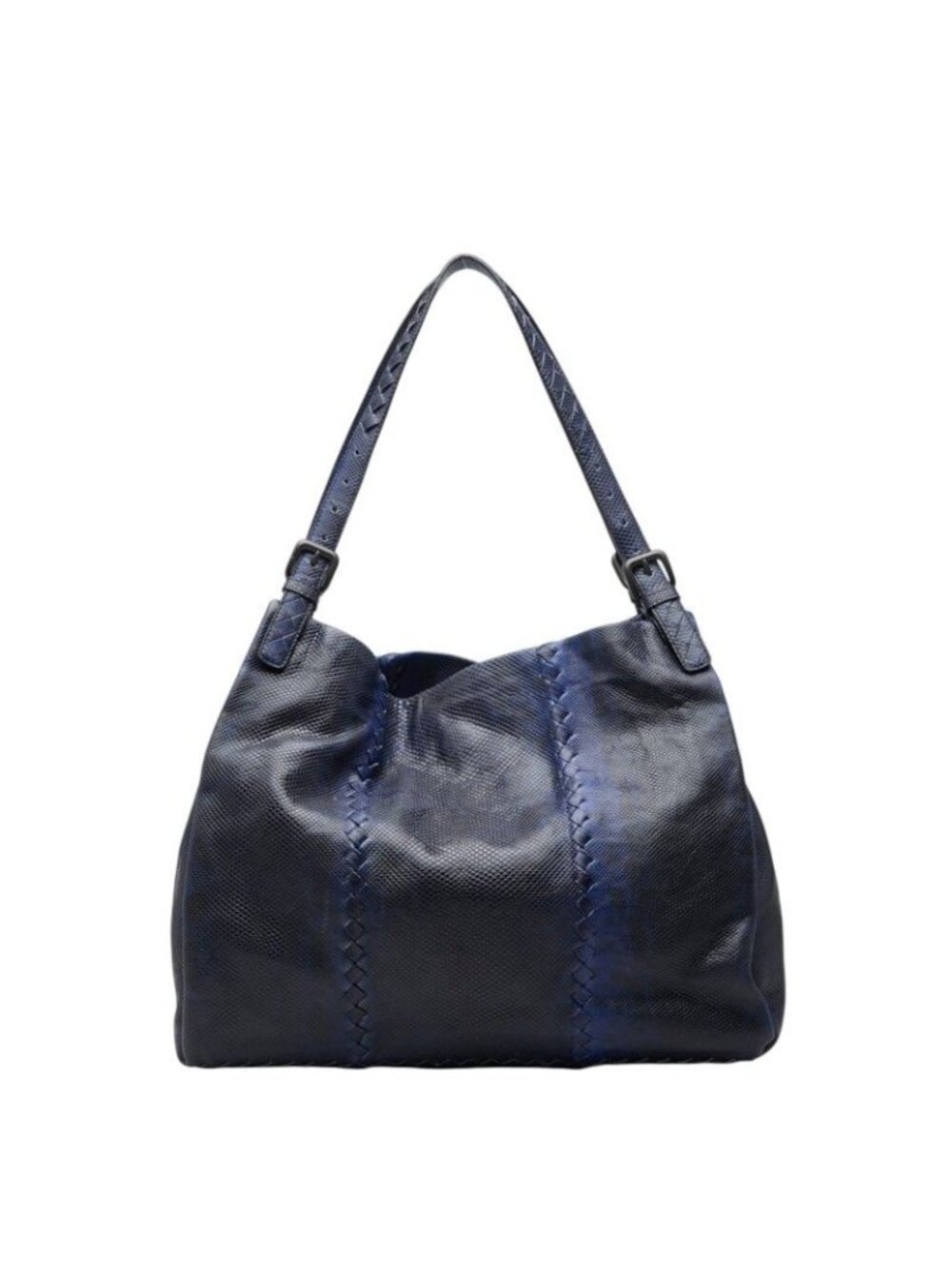 Bottega Veneta Intrecciato Tote Shoulder Bag Blue Watersnake Alpaca